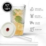 The Crafted Cuisine Glass Tumbler with Straw and Lid 22oz (pack of 2) - Clear Iced Coffee Cup w/Vintage Design, Dishwasher Safe Cups - Versatile Glass Coffee Tumbler for Smoothie Water & More