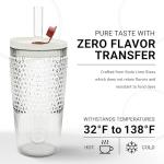 The Crafted Cuisine Glass Tumbler with Straw and Lid 22oz (pack of 2) - Clear Iced Coffee Cup w/Vintage Design, Dishwasher Safe Cups - Versatile Glass Coffee Tumbler for Smoothie Water & More