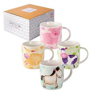 SPOTTED DOG GIFT COMPANY Farm Coffee Mugs, Animal Mug Set of 4 with Cow Sheep Horse Pig Designs, Cute Ceramic Tea Cups, Microwave Dishwasher Safe, Farmhouse Kitchen Decor Gifts for Women - 12oz