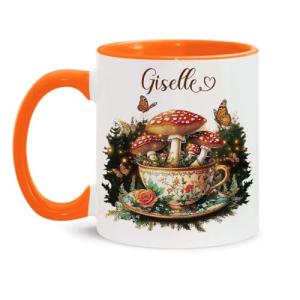 Custom Accent Cup with Whimsical Mushroom Teacup, Personalized Name Coffee Mug 11oz 15oz, Mushrooms and Butterfly Coffee Cup, Fantasy Nature Inspired Ceramic Mug, Gifts for Women