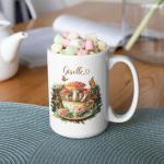 Custom Accent Cup with Whimsical Mushroom Teacup, Personalized Name Coffee Mug 11oz 15oz, Mushrooms and Butterfly Coffee Cup, Fantasy Nature Inspired Ceramic Mug, Gifts for Women