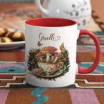 Custom Accent Cup with Whimsical Mushroom Teacup, Personalized Name Coffee Mug 11oz 15oz, Mushrooms and Butterfly Coffee Cup, Fantasy Nature Inspired Ceramic Mug, Gifts for Women