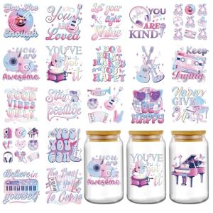 AFRITEE UV DTF Cup Wraps - 20 Sheets Pop Music Uvdtf Tumbler Wrap for 16 oz Glass Coffee Mug, Good Vibes Only Inspirational Music Merch Transfer Stickers DIY Water Bottle Crafts Decor Gifts for Fans