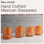 Verve CULTURE Hand Blown Drinking Glasses Set of 4 Orange Swirl Water Glasses | Authentic Mexican Glassware | 13 oz Capacity