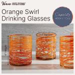 Verve CULTURE Hand Blown Drinking Glasses Set of 4 Orange Swirl Water Glasses | Authentic Mexican Glassware | 13 oz Capacity