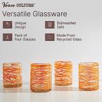 Verve CULTURE Hand Blown Drinking Glasses Set of 4 Orange Swirl Water Glasses | Authentic Mexican Glassware | 13 oz Capacity