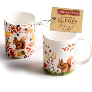 Maison d' Hermine Coffee Mug with Handles Fine Bone China Mugs Pack of Two Tea Cups for Hot Beverages Cappuccino Latte Home Restaurant Office Perfect for Gift (Sous-Bois, 12 Ounce)