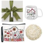 Skylety Christian Gifts Friendship Gifts for Women Friends, A Sweet Friendship Refreshes the Soul Christian Floral Ceramic Coffee Mug Cosmetic Bag for Women Friends Bestie