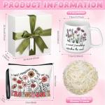 Skylety Christian Gifts Friendship Gifts for Women Friends, A Sweet Friendship Refreshes the Soul Christian Floral Ceramic Coffee Mug Cosmetic Bag for Women Friends Bestie