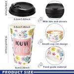 Ovveroche 100 Pack 16 oz Disposable Coffee Cups with Lids,Motivational Paper Hot Cups with 5 Quotes for Hot and Cold Beverages,Coffee,Tea,Water,Juice