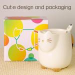 Yuwu 17oz Cat Mug with Tea Bag Holder & Spoon – Cute Ceramic kitty Coffee Cup Gift for Cat Lovers, Women, Girls – Tea Mug for Birthday, Christmas, Valentine’s Day (white)