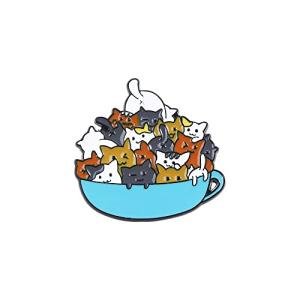 WEISHA Brooches Pin 1PC A Cup of Cats Enamel Pin Cat Coffee Cup Mug Brooches Lapel Pin Cartoon Animal Kitten Badge Backpack Decor Jewelry(B)
