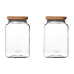 Ball Stack & Store Glass Mason Jars with Wooden Lid, Used for Pantry, Cookies, Flour, Cereal, Rice, Sugar, Tea, Coffee Beans, Spices, Square, 15.6-Cup (Pack of 2)