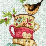 Dimensions 70-65171 Gold Collection Stacked Tea Cups Advanced Counted Cross Stitch Kit, 18 Count White Aida, 7" x 5"