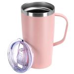 MEBRUDY 19oz Insulated Coffee Mug with Lid, Stainless Steel Double Wall Vacuum Travel Coffee Mug with Handle, Pink