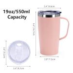 MEBRUDY 19oz Insulated Coffee Mug with Lid, Stainless Steel Double Wall Vacuum Travel Coffee Mug with Handle, Pink
