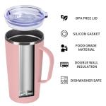MEBRUDY 19oz Insulated Coffee Mug with Lid, Stainless Steel Double Wall Vacuum Travel Coffee Mug with Handle, Pink