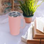 MEBRUDY 19oz Insulated Coffee Mug with Lid, Stainless Steel Double Wall Vacuum Travel Coffee Mug with Handle, Pink