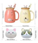 SHENDONG 2 Pack Cute Ceramic Coffee Cups Set of 2 with Kawaii Bamboo Lid and Spoon Novelty Morning Cup Coffee Milk Tea Mugs - 3d Animal Mugs for Cat Lovers Women Gifts (Red and Yellow)
