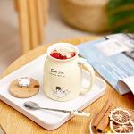 SHENDONG 2 Pack Cute Ceramic Coffee Cups Set of 2 with Kawaii Bamboo Lid and Spoon Novelty Morning Cup Coffee Milk Tea Mugs - 3d Animal Mugs for Cat Lovers Women Gifts (Red and Yellow)