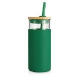 Tronco 20 oz Glass Tumbler with Lid and Straw, Iced Coffee Cup and Smoothie Cup with Bamboo Lids & Protective Silicone Sleeve, Dishwasher Safe, BPA-Free, Glass Cup 1 Pack