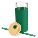 Tronco 20 oz Glass Tumbler with Lid and Straw, Iced Coffee Cup and Smoothie Cup with Bamboo Lids & Protective Silicone Sleeve, Dishwasher Safe, BPA-Free, Glass Cup 1 Pack