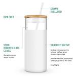 Tronco 20 oz Glass Tumbler with Lid and Straw, Iced Coffee Cup and Smoothie Cup with Bamboo Lids & Protective Silicone Sleeve, Dishwasher Safe, BPA-Free, Glass Cup 1 Pack