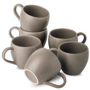 Tikooere Ceramic Coffee Mugs Set, 16 oz Large Coffee Cups Set of 6 with Big Handle, Stoneware Coffee Mugs for Cappuccino, Tea, Cocoa, Cereal, Cute Latte Cups for Men and Women Gifts, Grey