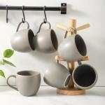 Tikooere Ceramic Coffee Mugs Set, 16 oz Large Coffee Cups Set of 6 with Big Handle, Stoneware Coffee Mugs for Cappuccino, Tea, Cocoa, Cereal, Cute Latte Cups for Men and Women Gifts, Grey