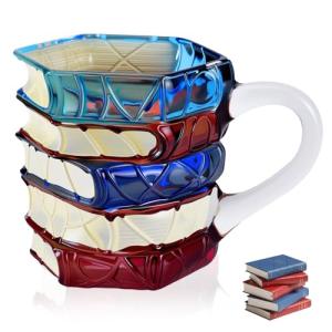 Trxvxo 1 PCS Painted Book Mug, 3D Hand Painted Coffee Cup,7 OZ Stained Glass Coffee Mug,The Novel and Unique Design Is a Great Gift for Book Loves!