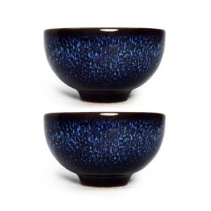 Liang baobao Small Porcelain Cup 3oz,Ceramic Gongfu Tea Cup Set of 2, Chinese Kiln Change Starry Blue Glaze Cups