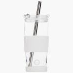 BOBABOO Reusable 24 oz Boba cup with straw set, straw cleaner, and gift box, borosilicate reusable bubble tea cup (White)