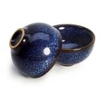 Liang baobao Small Porcelain Cup 3oz,Ceramic Gongfu Tea Cup Set of 2, Chinese Kiln Change Starry Blue Glaze Cups