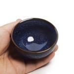 Liang baobao Small Porcelain Cup 3oz,Ceramic Gongfu Tea Cup Set of 2, Chinese Kiln Change Starry Blue Glaze Cups