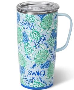 Swig Life 22oz Travel Mug, Insulated Tumbler with Handle and Lid, Cup Holder Friendly, Dishwasher Safe, Stainless Steel, Travel Coffee Cup, Insulated Mug (Shell Yeah)