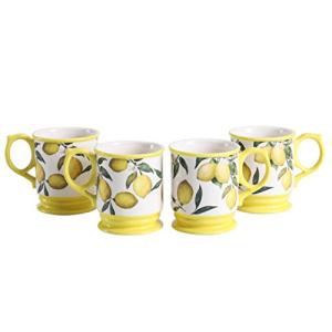 Bico Lemon Dreams Ceramic Coffee Mugs Set of 4, 20 oz Large Tea Cups with Handle, Aesthetic Latte Mugs for Cappuccino Cocoa, Lead-Free, Dishwasher and Microwave Safe, Housewarming Gift