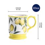 Bico Lemon Dreams Ceramic Coffee Mugs Set of 4, 20 oz Large Tea Cups with Handle, Aesthetic Latte Mugs for Cappuccino Cocoa, Lead-Free, Dishwasher and Microwave Safe, Housewarming Gift