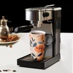 Topadorn Ceramic Travel Mug with Lid and Handle ，Coffee Mug Teacup in Color Box 17 Oz, Splash Resistant Lid - To Go Tumbler for Car Cup Holder, Green Leaves And Flowers