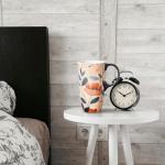 Topadorn Ceramic Travel Mug with Lid and Handle ，Coffee Mug Teacup in Color Box 17 Oz, Splash Resistant Lid - To Go Tumbler for Car Cup Holder, Green Leaves And Flowers