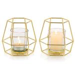 Nuptio Geometric Tealight Candle Holder Gold - Candle Holders for Pillar Candles Set of 2 Tea Light Candle Holders Set Metal Candle Stand Table Centerpiece for Wedding Party Cafe Bar Home Decor