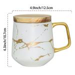 LUCCK Ceramic Coffee Mug with Wooden Lid 14.5 OZ Tea Cup Luxury Gold Inlay Marble Pattern Ceramic Mug Coffee Tea Mug Gift for Women Wife Girl Grandma (White),1 Count (Pack of 1)