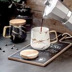 LUCCK Ceramic Coffee Mug with Wooden Lid 14.5 OZ Tea Cup Luxury Gold Inlay Marble Pattern Ceramic Mug Coffee Tea Mug Gift for Women Wife Girl Grandma (White),1 Count (Pack of 1)