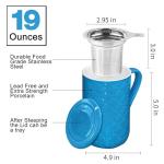 Yachi 19oz Ceramic Coffee Mug Tea Mug with Infuser and Lid – Embossed Porcelain Loose Leaf Tea Cup with Steeper (Built-in), Microwave & Dishwasher Safe for Tea, Coffee, Milk, Home & Office (Blue)