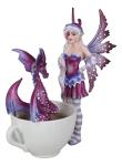 Ebros Time Out Amy Brown Angry Twilight Fairy with Purple Dragon in Mocha Tea Cup Figurine Fantasy Myths and Legends Holiday Fairies with Dragons Collector Edition Sculpture