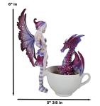 Ebros Time Out Amy Brown Angry Twilight Fairy with Purple Dragon in Mocha Tea Cup Figurine Fantasy Myths and Legends Holiday Fairies with Dragons Collector Edition Sculpture