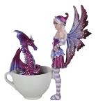 Ebros Time Out Amy Brown Angry Twilight Fairy with Purple Dragon in Mocha Tea Cup Figurine Fantasy Myths and Legends Holiday Fairies with Dragons Collector Edition Sculpture