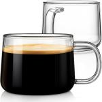 Aquach 16 oz Glass Coffee Mugs with Handle Set of 2 - Large Clear Glass Cups for Latte, Cappuccino, and Tea