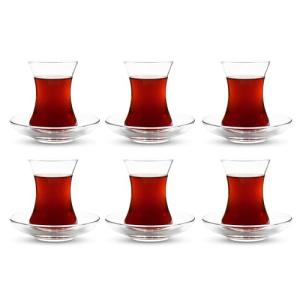 ums Turkish Tea Glass Set, Slim Waist Design and Thick Sole Prevent Tea From Getting Cold, Easy to Keep for 6 People, 6 Saucers, 6 Glasses, Useful Set (12 Pieces)