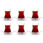 ums Turkish Tea Glass Set, Slim Waist Design and Thick Sole Prevent Tea From Getting Cold, Easy to Keep for 6 People, 6 Saucers, 6 Glasses, Useful Set (12 Pieces)