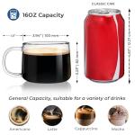 Aquach 16 oz Glass Coffee Mugs with Handle Set of 2 - Large Clear Glass Cups for Latte, Cappuccino, and Tea